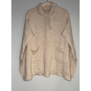 Marcus Adler Beige Mock Turtleneck Knit Pocho Pockets One Size Coastal Grandma
